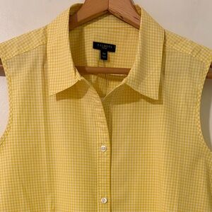 Talbots Petites Size 16P Yellow White Gingham Sleeveless Button Down Shirt NWT